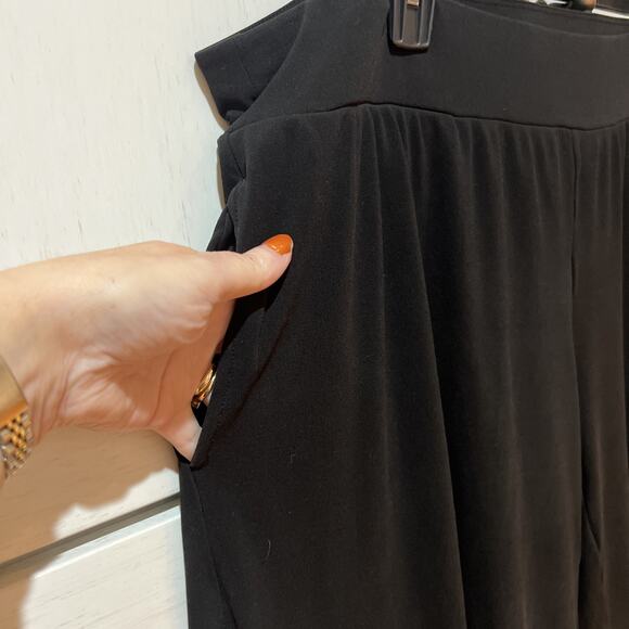 Eileen Fisher L Large Silk Pants Georgette Crepe Pleated Wide Leg Crop Black - Picture 4 of 11